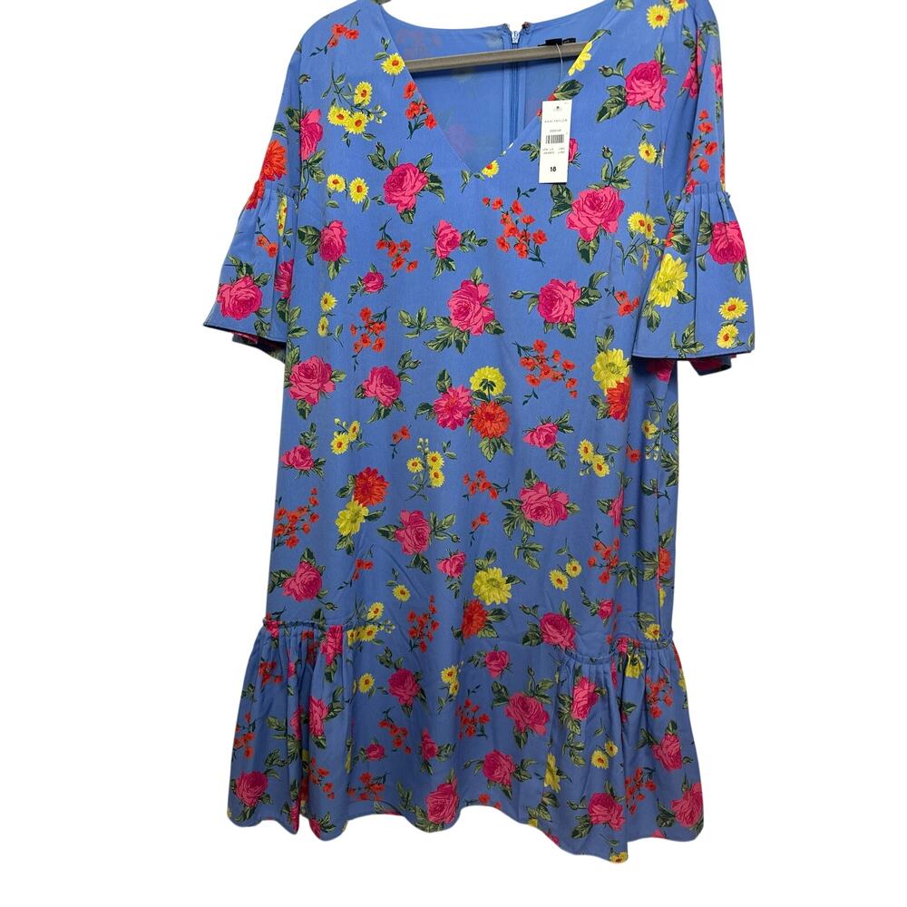 Ann Taylor Womens Floral Flounce Shift Dress Knee Length Purple Size 18 NWT
